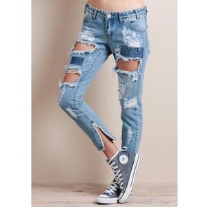 One Teaspoon | Trashed Free Birds denim jeans crop ankle Women size 28 low waist
